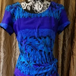 Jessica Howard blue and green mock wrap dress Size